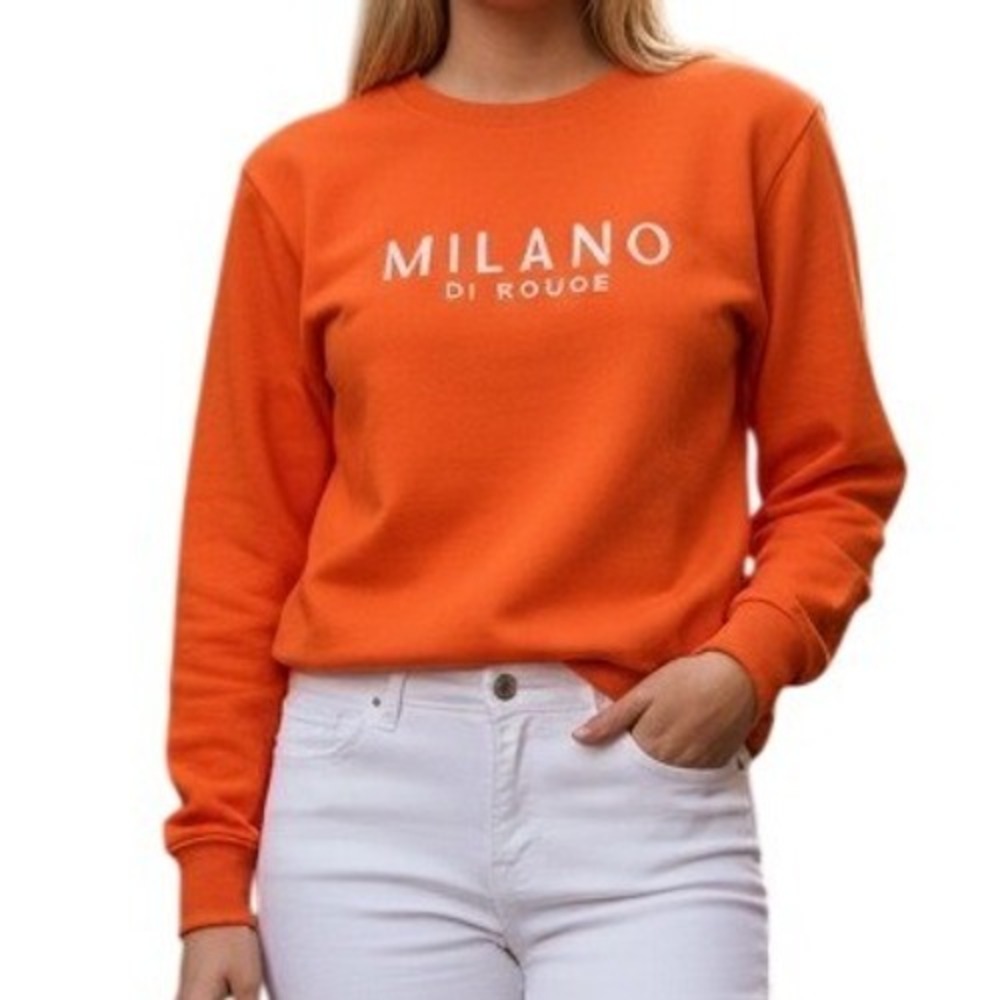 🆕 MILANO DI ROUGE Vibrant Orange Logo Embroidered Pullover Sweatshirt NWOT S